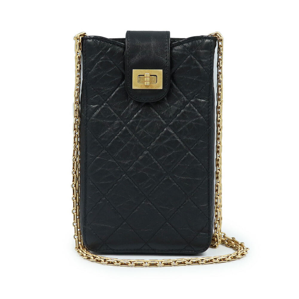 【未当て嵌める 見せびらかす品】CHANEL シャネル AP1264 2.55 マトラッセ チェーン店肩肉 カーフスキン 黒いこと 持ちはこぶ 容れもの 合切袋 スマートフォンケース 曲がった掛け なめし革 アンティークゴールド金具