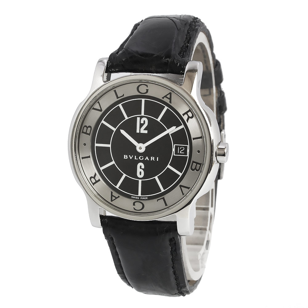 【中古】BVLGARI ブルガリ ST35S ソロテンポ クオーツ ステンレススチール レザー ブラック シルバー 腕時計