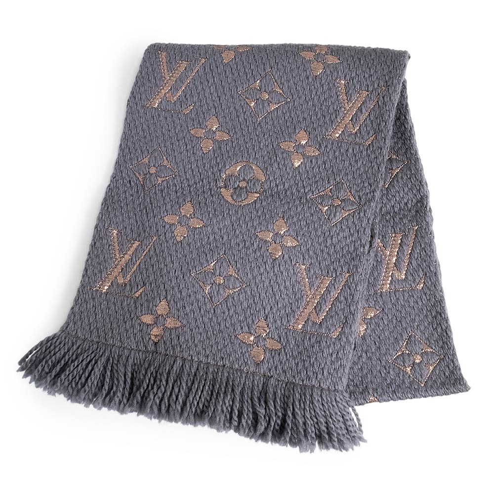 【中古】LOUIS VUITTON ルイ ヴィトン Ｍ70467 エシャルプ ロゴタイプ気違い シャイン 羊毛 地絹 ポリエステル グリ 薄墨色 えり巻き 袈裟