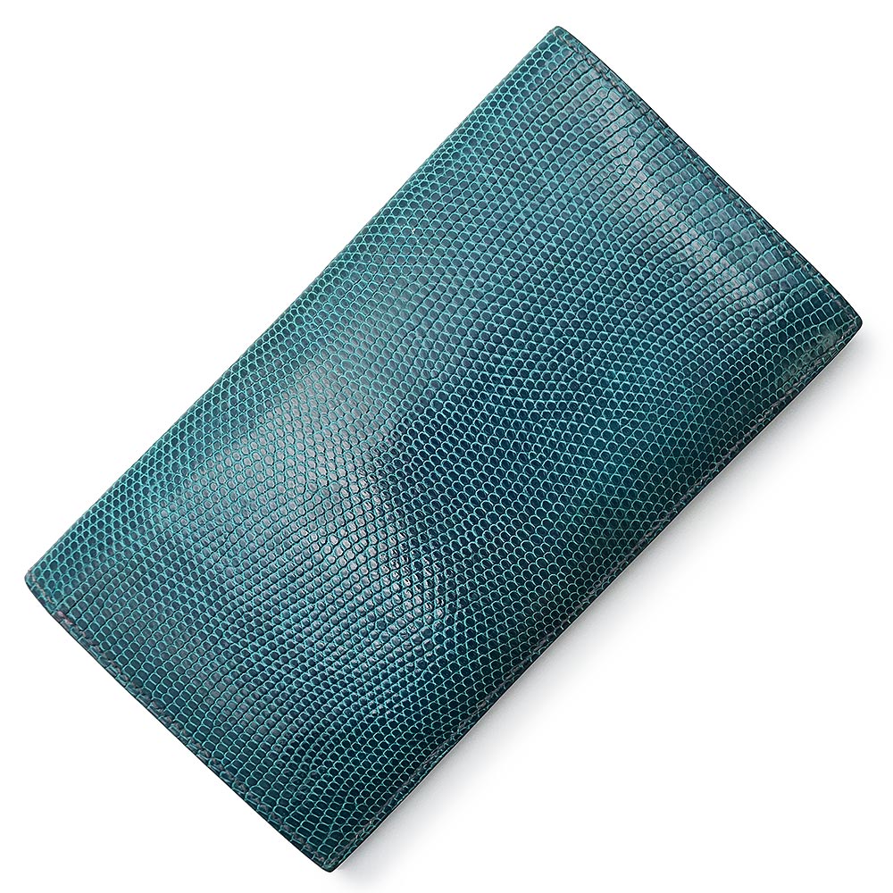 【中古】HERMES エルメス MC2 フレミング 蜥蜴 ブルーペトロール □R目じるし 二つ折り長金入れ 金入れ エキゾチックレザー