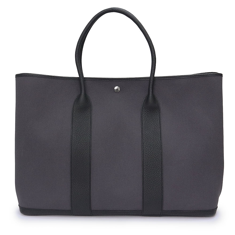 【新品・未使用品】HERMES エルメス ガーデンパーティ 49 GM ヴォヤージュ トワルミリタリー ネゴンダ Ardoise アルドワーズ Noir ノワール グレー ブラック B刻印 ハンドバッグ レザー シルバー金具