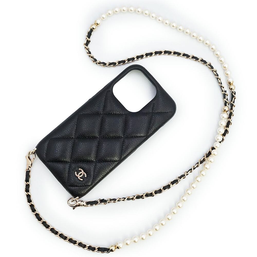 【新品・未当て嵌める品】CHANEL シャネル AP4114 マトラッセ パール チェーン店 肩肉 キャビアひと肌 黒いこと ボルドーワイン 持ちはこぶ スマホ スマートフォンケース iPhone 15 Pro なめし革 ゴールド金具 箱付
