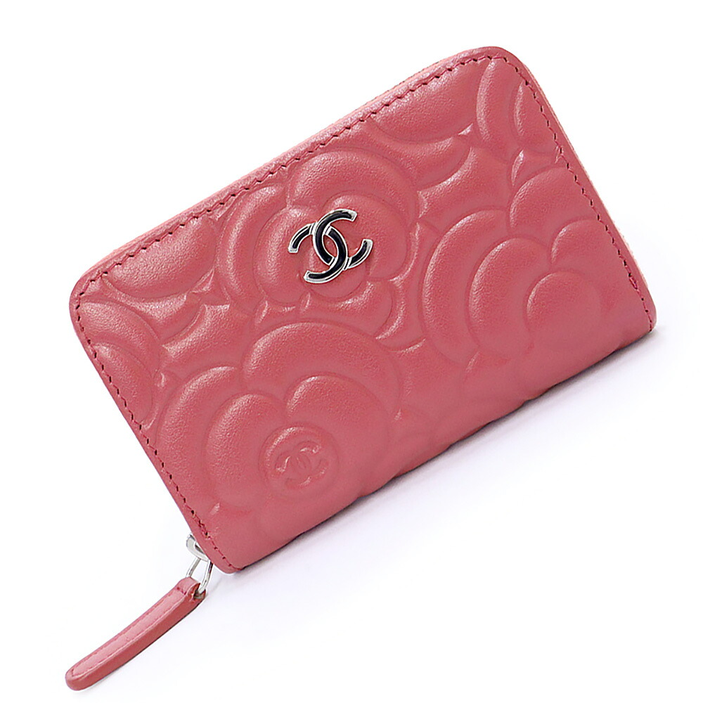 【新品・未当て嵌める品】CHANEL シャネル A82551 ココマーク カメリア エン主任者 子ヒツジ素はだ サクラ色 コインケース 御釣り入れ 札入れ なめし革 しろがね色金具 箱付