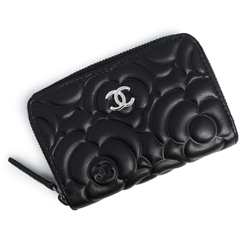 【新品・未使用品】CHANEL シャネル A82551 ココマーク カメリア エンボス カーフスキン ブラック ジップ コインケース 小銭入れ 財布 レザー シルバー金具 箱付