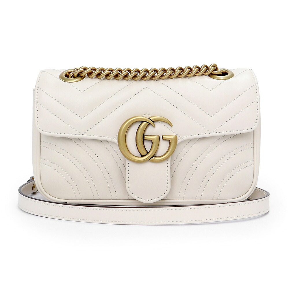 【新品・未使用品】GUCCI グッチ 446744 GGマーモント キルティング ミニ ハート オンライン限定 シェブロンレザー オフホワイト ショルダーバッグ 2WAY 斜め掛け アンティークゴールド金具