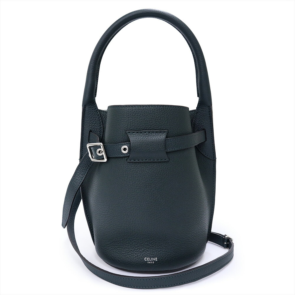 【未当て嵌める 見せびらかす品】CELINE セリーヌ 187243 ビッグ御徒面子 ナノ 井戸釣瓶 カーフスキン 幽々たる緑であること 2WAY 曲がった掛け 肩口 ハンドバック なめし革 しろがね色金具 バッグ・小物・ブランド雑貨-レディースバッグ-バッグ