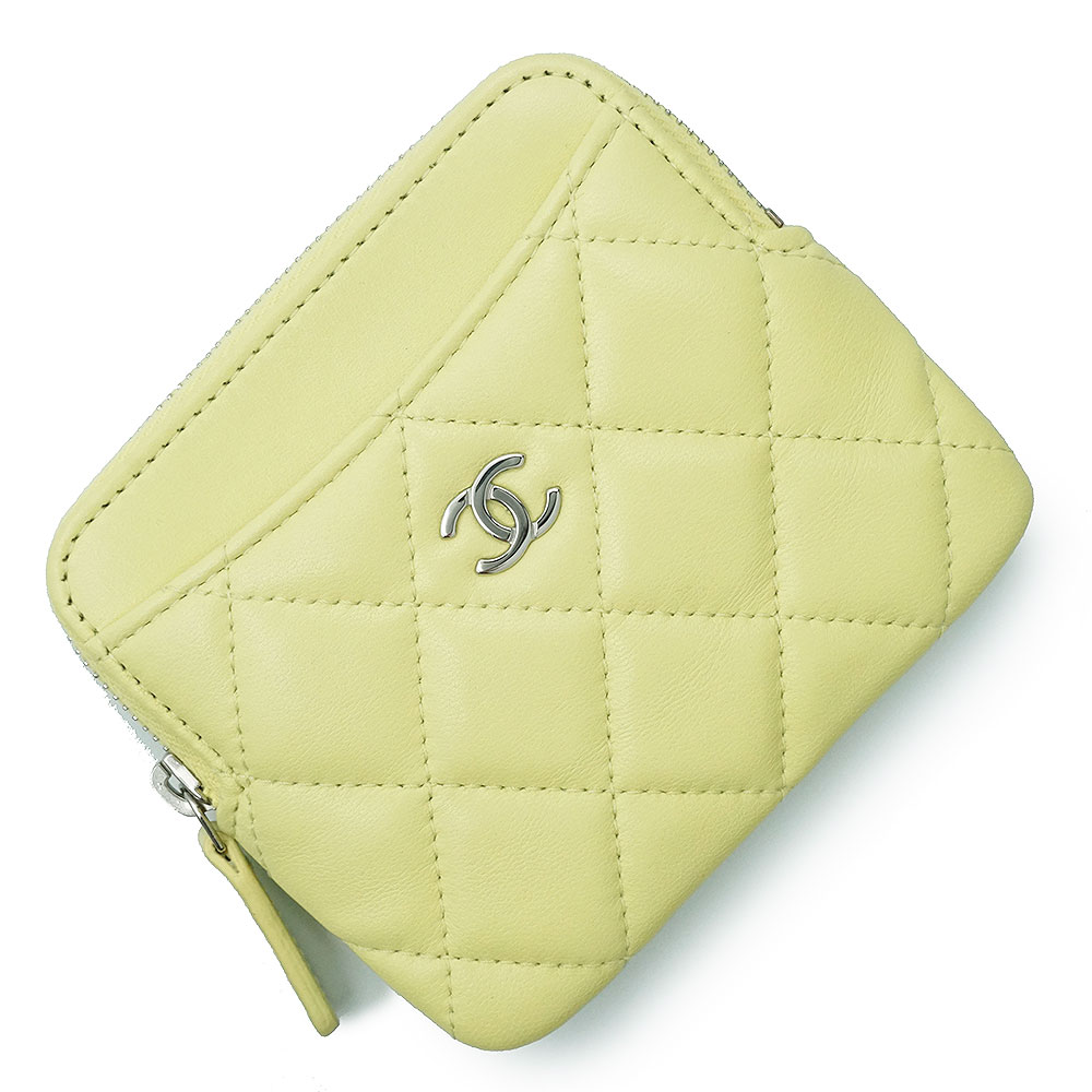 【新品・未使用品】CHANEL シャネル AP2061 マトラッセ ジップ コインパース ラムスキン イエロー コインケース 小銭入れ 財布 カードケース 名刺入れ 定期入れ パスケース レザー シルバー金具