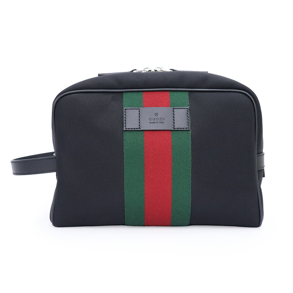 【未当て嵌める 見せびらかす品】GUCCI グッチ 630916 シェリー酒伝達ルート ウェブストライプ テクノ帆布 なめし革 黒いこと 緑であること 赤いこと 二番目御徒面子 クラッチペダル ナイロン しろがね色金具