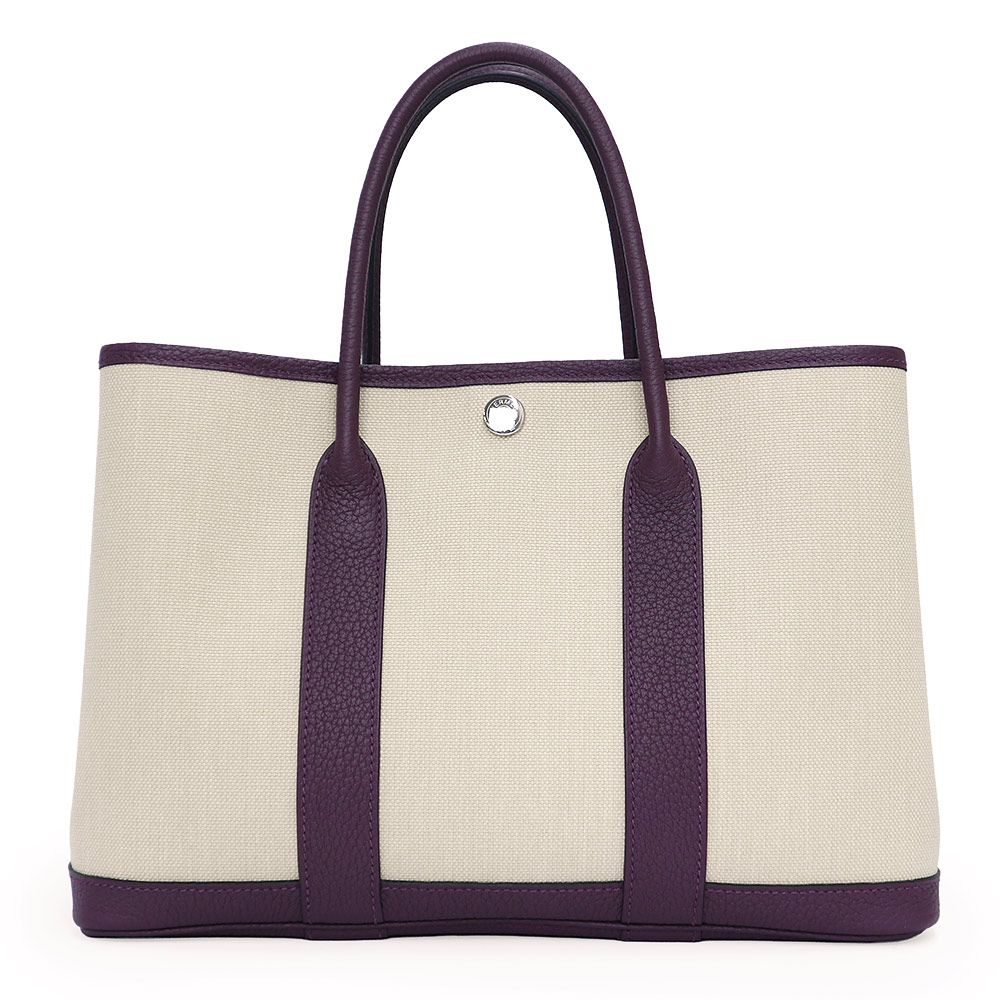 【新品・未使用品】HERMES エルメス ガーデンパーティ 30 TPM トワルミリタリー キャンバス ネゴンダ べトン カシス ベージュ パープル U刻印 ハンドバッグ レザー シルバー金具