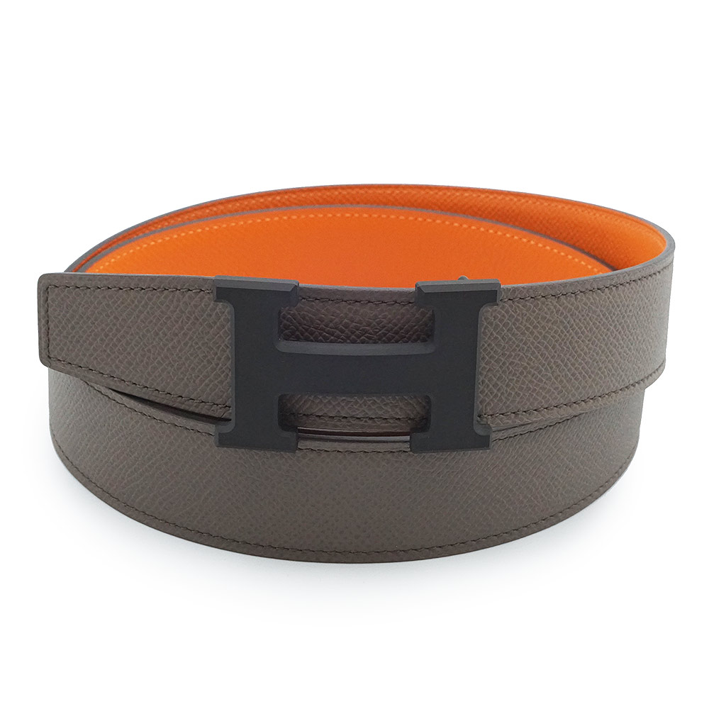 【新品・未当て嵌める品】HERMES エルメス コンスタンス H 32 ヴォーエプソン グリエタン オレンジ色 Z目じるし リヴァーシブル 三尺帯 100コマーシャル なめし革 ソーブラック金具