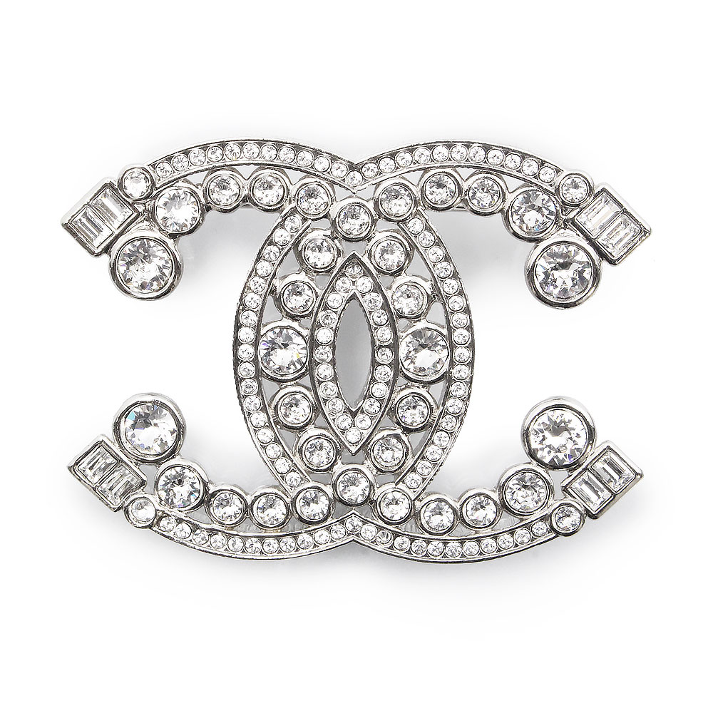【新品・未使用品】CHANEL シャネル ABA645 ラインストーン ココマーク シルバー ブローチ 箱付