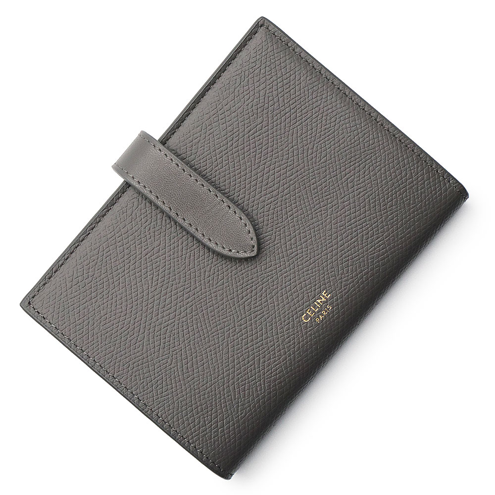 【未使用　展示品】CELINE セリーヌ 10B643BFP ミディアム ストラップウォレット グレインカーフレザー グレー 二つ折り財布 ゴールド金具