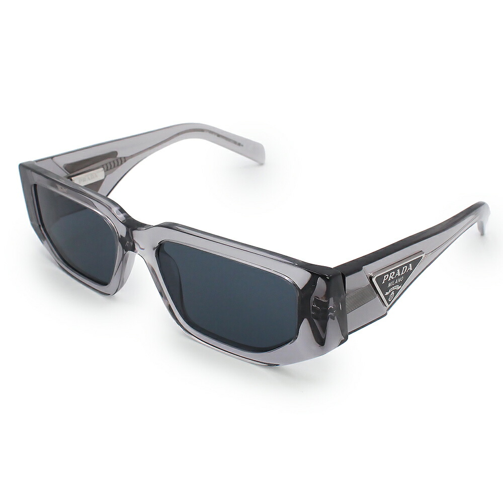 【美品】PRADA プラダ SPR09Z トライアングル 三角ロゴ入り レクタンギュラーシェイプ クリアグレー アイウェア メガネ 眼鏡 サングラス シルバー金具