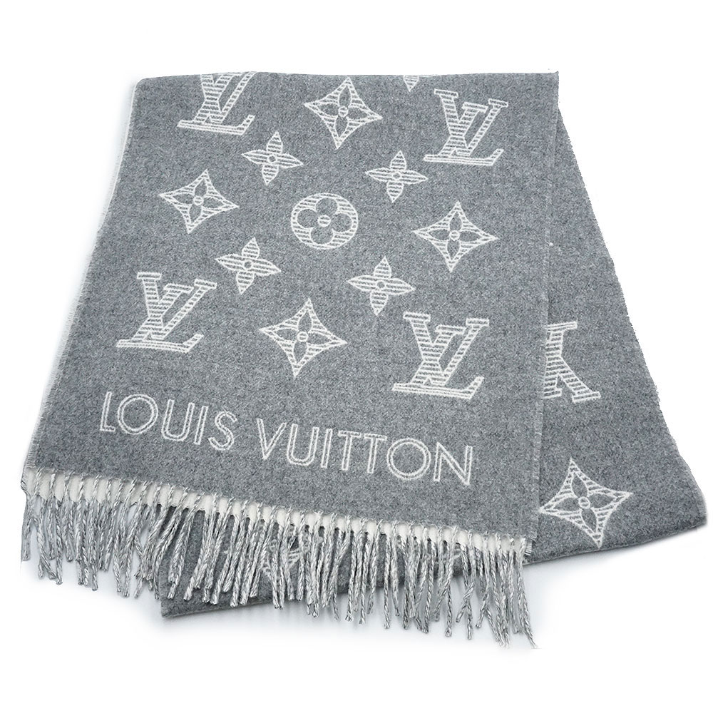 【新品・未当て嵌める品】LOUIS VUITTON ルイ ヴィトン M79126 モノグラム 影ぼうし 羊毛 90% カシミール 10% グリ 薄墨色 白いこと えり巻き フリンジ