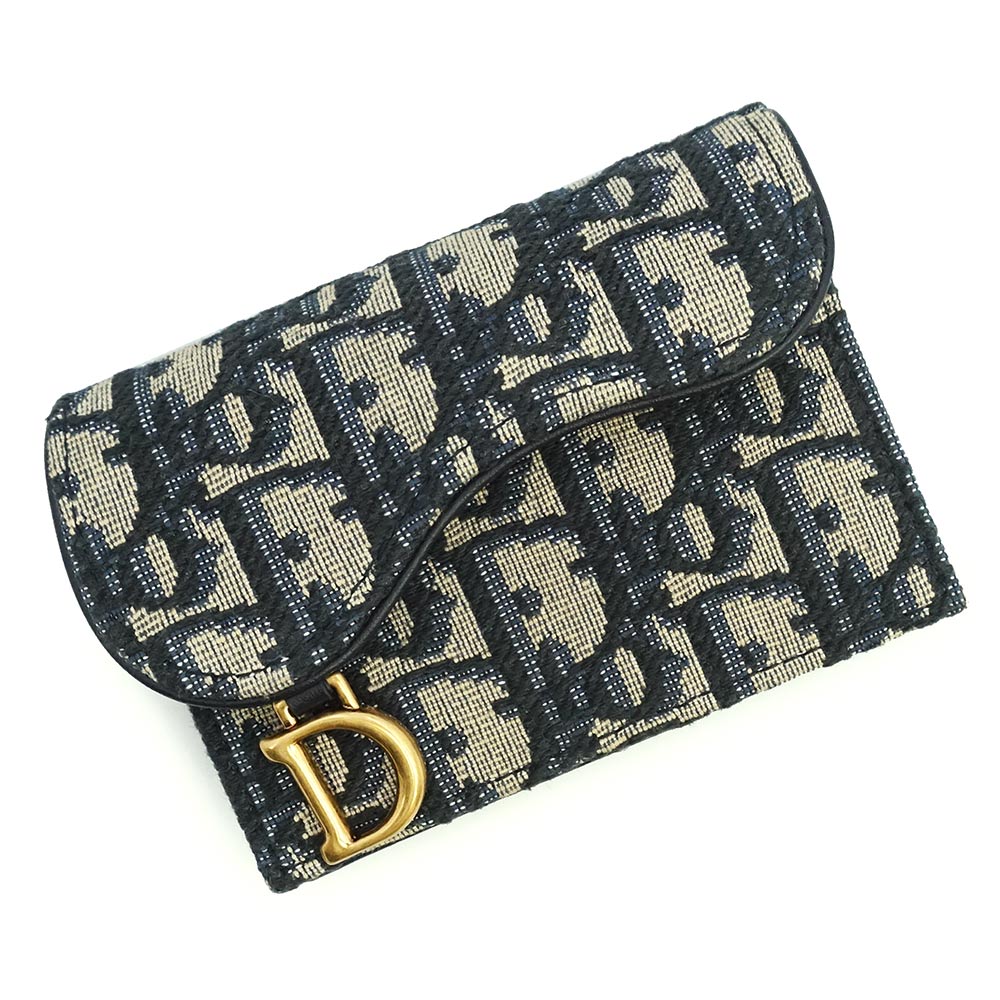 【新品・未使用品】Christian Dior クリスチャンディオール S5611CTZQ サドル SADDLE フラップ カードホルダー ディオール オブリーク ジャカード ネイビー ベージュ ブラック カードケース パスケース 名刺入れ 定期入れ アンティークゴールド金具 箱付