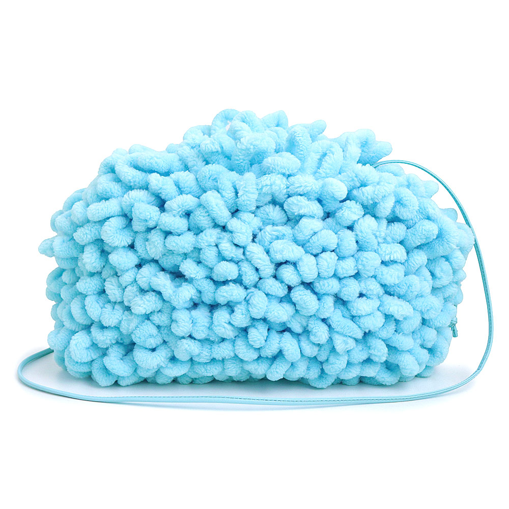 【未使用　展示品】BOTTEGA VENETA ボッテガヴェネタ 585852 ミニ ザ ポーチ モップ ファブリック カーフスキン ブルー 2way クラッチ ショルダーバッグ 斜め掛け レザー シルバー金具