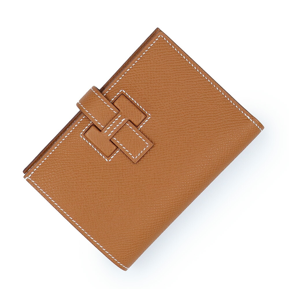 【新品・未使用品】HERMES エルメス ニューHパッサン コンパクトウォレット ヴォーエプソン ゴールド W刻印 二つ折り財布 レザー シルバー金具 箱付