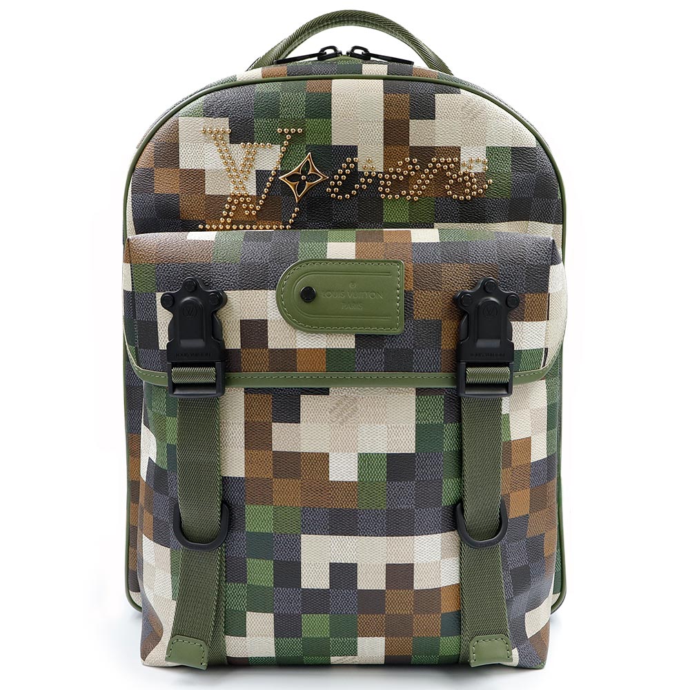 【未当てはめる蔵入り品】LOUIS VUITTON ルイ ヴィトン M24445 ジーメンスション ダモフラージュ なめし革 緑であること 赤銅色 カーキ ベージュ 背嚢 デイパック うしろ側容器に並べる 黒いこと金具