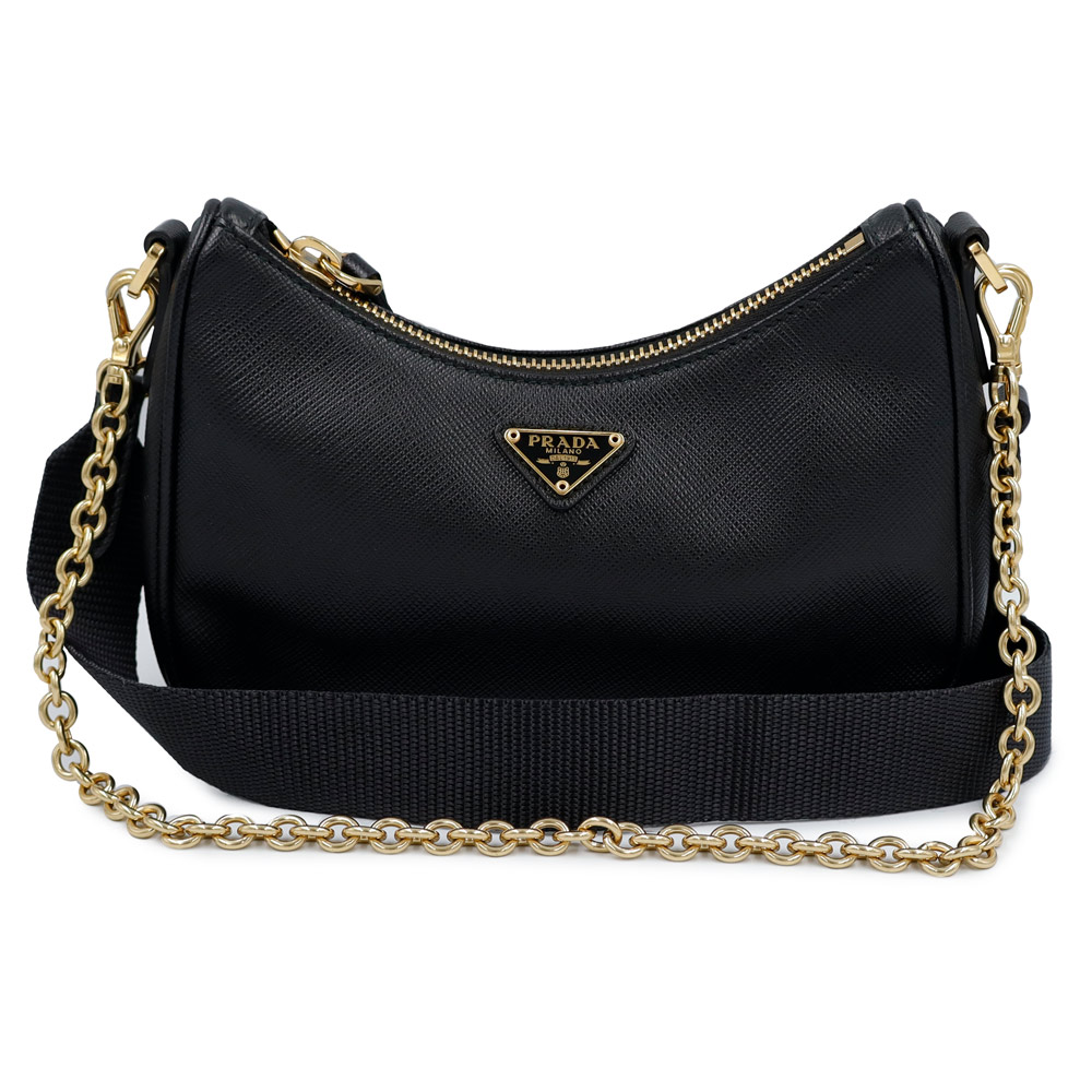 【未使用 展示品】PRADA プラダ 1BH174 サフィアーノ ラックス チェーン 2way SAFFIANO LUX レザー ブラック ショルダーバッグ 斜め掛け ゴールド金具