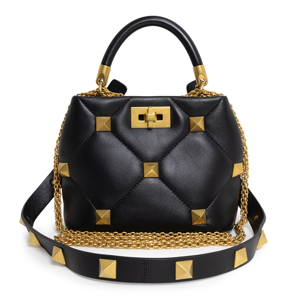 【未使用 展示品】Valentino Garavani ヴァレンティノ ガラヴァーニ 2W2B0I97BSF ローマンスタッズ スモール 3Way ハンドバッグ ナッパレザー ブラック チェーン ショルダーバッグ 斜め掛け アンティークゴールド金具