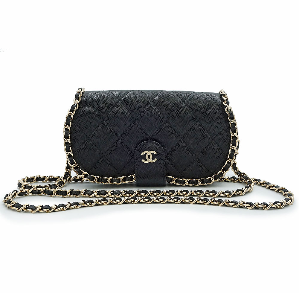 【未当て嵌める 見せびらかす品】CHANEL シャネル AP2591 マトラッセ キャビアひと肌 黒いこと アイウェア 黒眼鏡 メガネ 眼鏡容れもの チェーン店 ショルダーバッグ 曲がった掛け なめし革 ゴールド金具