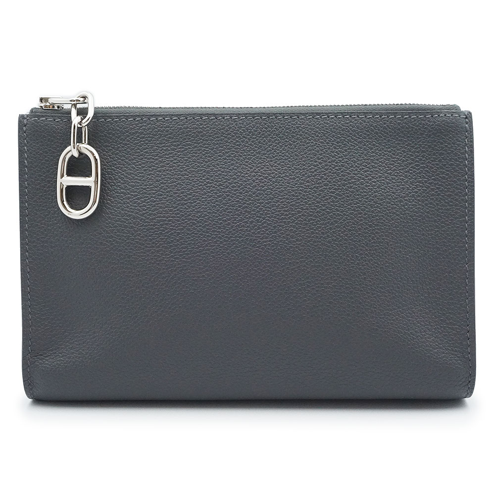【未使用　展示品】HERMES エルメス ジップアンゴー シェーヌ ダンクル PM ヴォーエバーカラー アルドワーズ グレー K刻印 ポーチ レザー シルバー金具