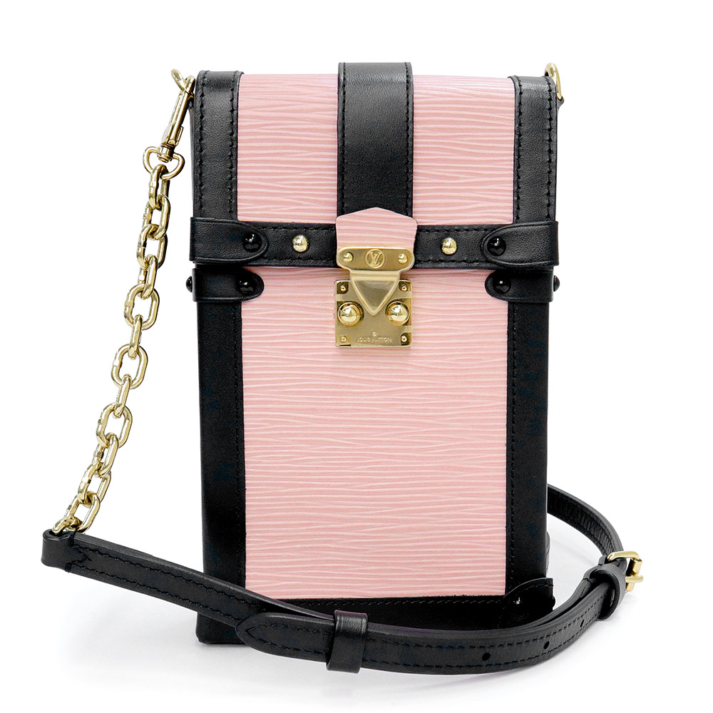 【未使用　展示品】LOUIS VUITTON ルイ ヴィトン M67872 ポシェット トランク ヴェルティカル エピレザー ローズバレリーヌ ピンク ブラック チェーン ショルダーバッグ 斜め掛け ゴールド金具