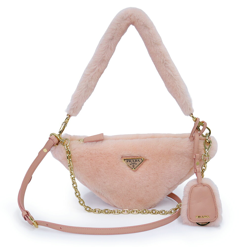 【未使用　展示品】PRADA プラダ 1BC543 シアリング ミニ トライアングルバッグ ムートン ORCHIDEA オルキデア ピンク 三角ロゴプレート 2way ショルダー ハンドバッグ ゴールド金具｜ブランドシティ　BrandCity