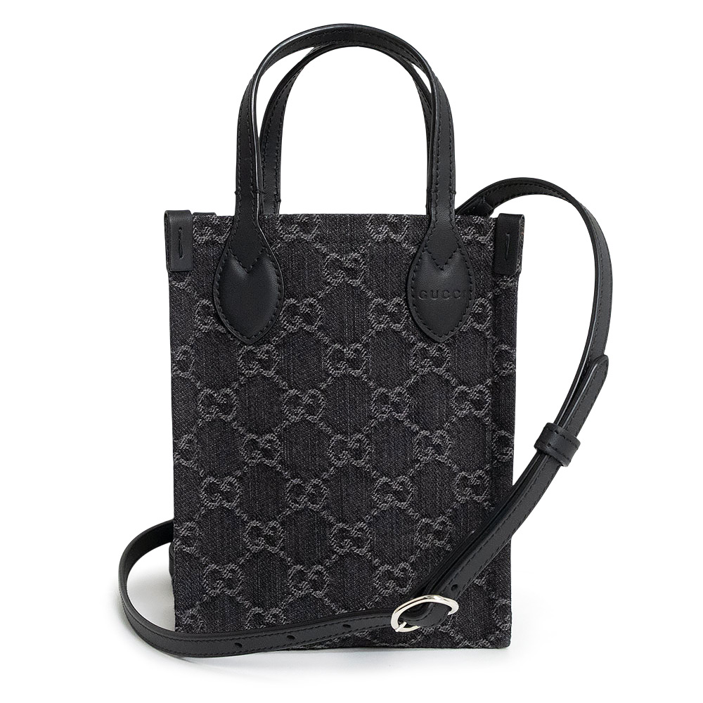 【新品・未使用品】GUCCI グッチ 773730 ミニ トート GGデニム レザー ブラック 2Way ショルダー ハンドバッグ 斜め掛け シルバー金具