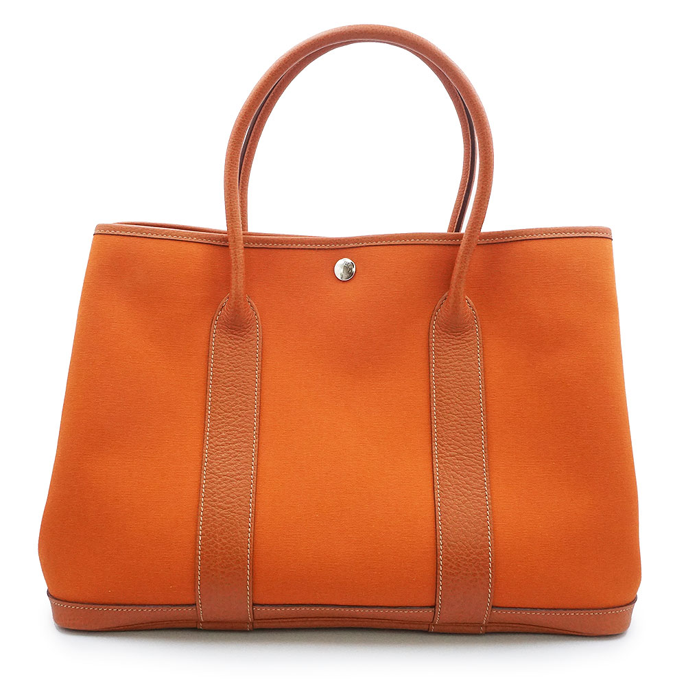 【未使用保管品】HERMES エルメス ガーデンパーティ PM 36 トワルオフィシエ ブッフルスキッパー ポティロン オレンジ □I刻印 ハンドバッグ キャンバス レザー シルバー金具