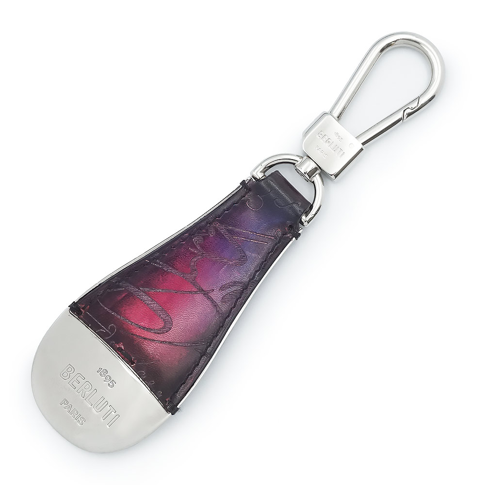 【中古】Berluti ベルルッティ KR057-V2 カリグラフィ フルスクリット シューホーン ヴェネチアレザー パープル ピンク バッグチャーム キーホルダー 靴べら シルバー金具｜ブランドシティ　BrandCity