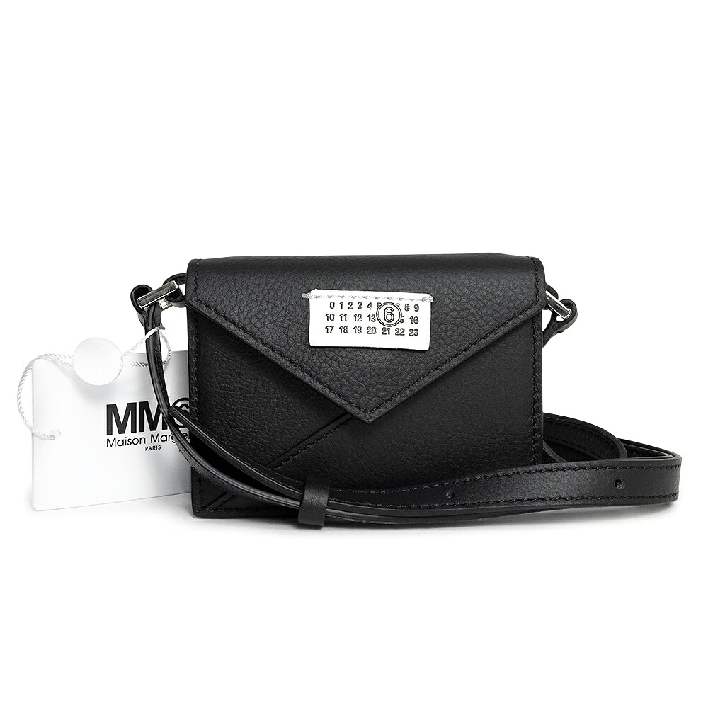 【未使用　展示品】Maison Margiela メゾン マルジェラ SB6ZI0006 MM6 エムエムシックス カーフスキン レザー ブラック ミニ ポシェット ショルダーバッグ 斜め掛け シルバー金具