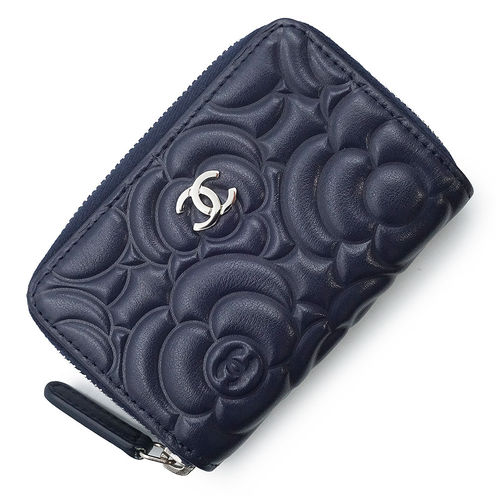 【未当て嵌める庫入れ品】CHANEL シャネル A82551 ココマーク カメリア エン主任者 カーフスキン 米国海軍 コインケース 釣り銭入れ 金入れ なめし革 しろがね色金具 箱付