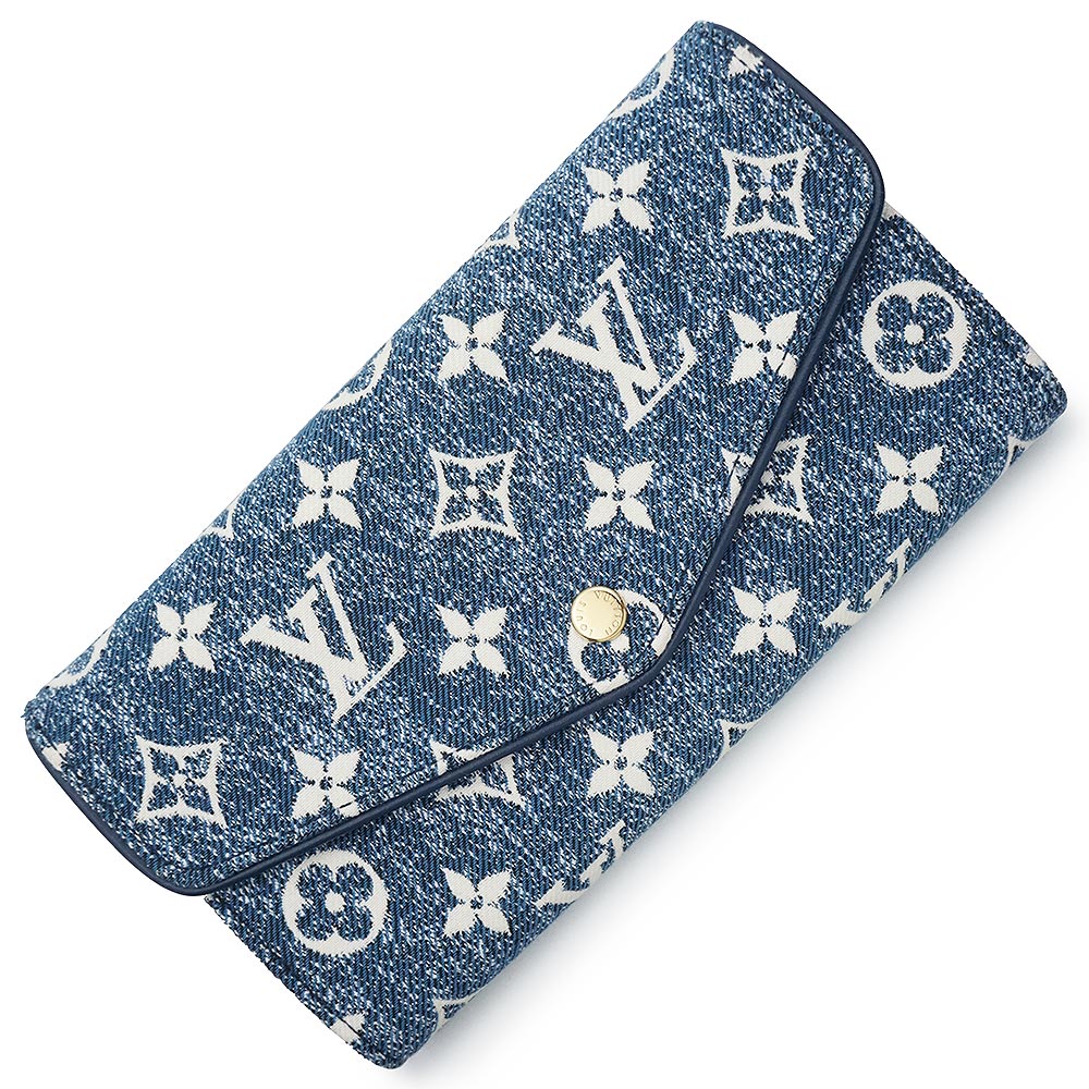 【未当て嵌める 見せびらかす品】LOUIS VUITTON ルイ ヴィトン M81183 ポルトフォイユ サラ モノグラムジャガードデニム マリーヌ 青碧 二つ折り長金入れ ゴールド金具 箱付