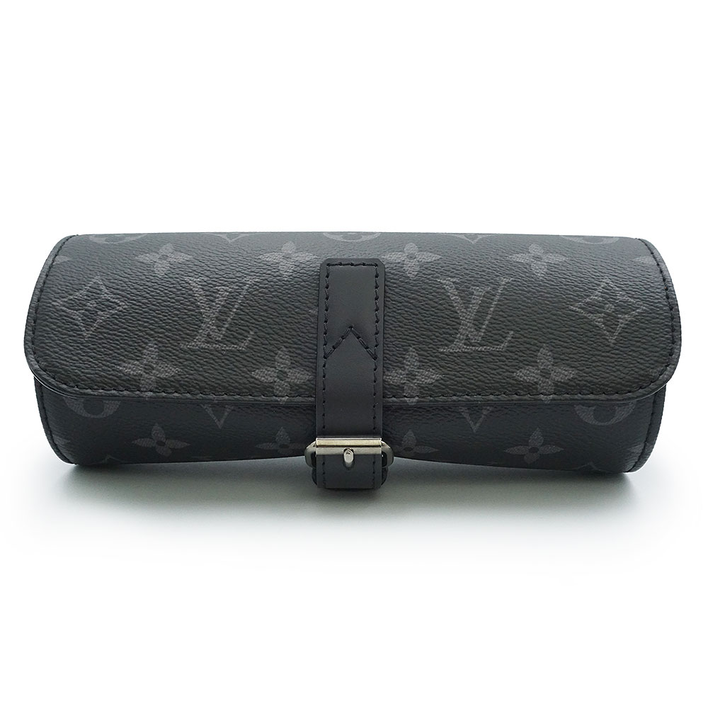 【未当て嵌める 見せびらかす品】LOUIS VUITTON ルイ ヴィトン M43385 エテュイ 3 モントル モノグラムエクリプス 黒いこと ウオッチ 御覧になる 容れもの 付属物合切袋 しろがね色金具