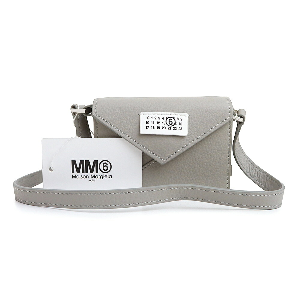 【未使用　展示品】Maison Margiela メゾン マルジェラ SB6ZI0006 MM6 エムエムシックス ミニ ポシェット カーフスキン グレー ショルダーバッグ 斜め掛け レザー シルバー金具