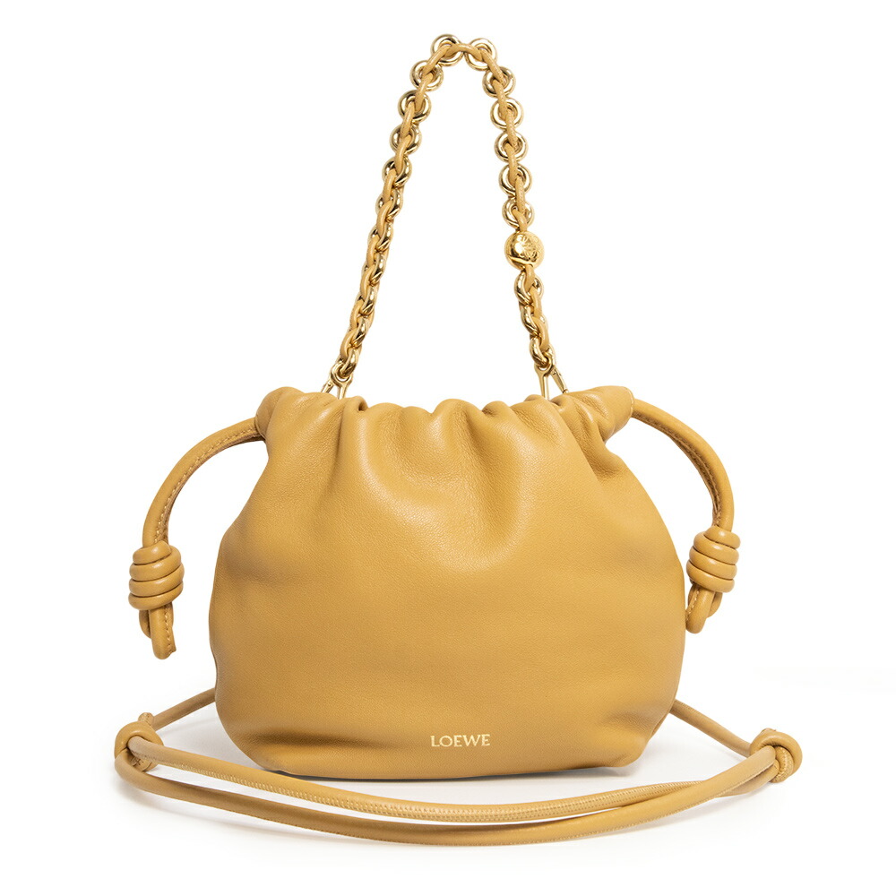 【中古】LOEWE ロエベ A914CBPX03 フラメンコパース ミニ メローナパラムスキン サハラ イエロー 3way 斜め掛け ショルダー クラッチ チェーン ハンドバッグ レザー ゴールド金具