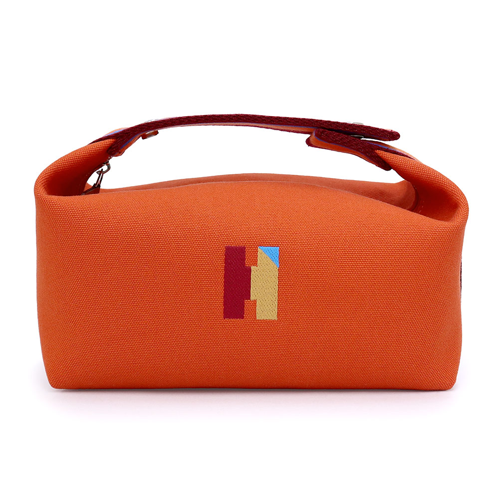 【未使用 展示品】HERMES エルメス ブリッド ア ブラック Hパヴィヨン PM コットンキャンバス コットン100% ORANGE FEU オレンジフー ポーチ セカンド ハンドバッグ シルバー金具|ブランドシティ BrandCity