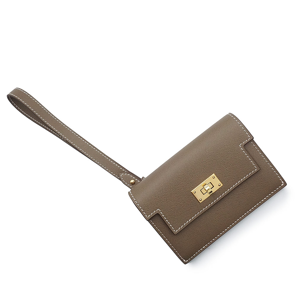 【未当てはめる 見せびらかす品】HERMES エルメス ケリー隠し か細い ウォレット ヴォーマダム エトゥープ エトープ グレージュ W目じるし コインケース 御釣り入れ 銭入れ なめし革 ゴールド金具