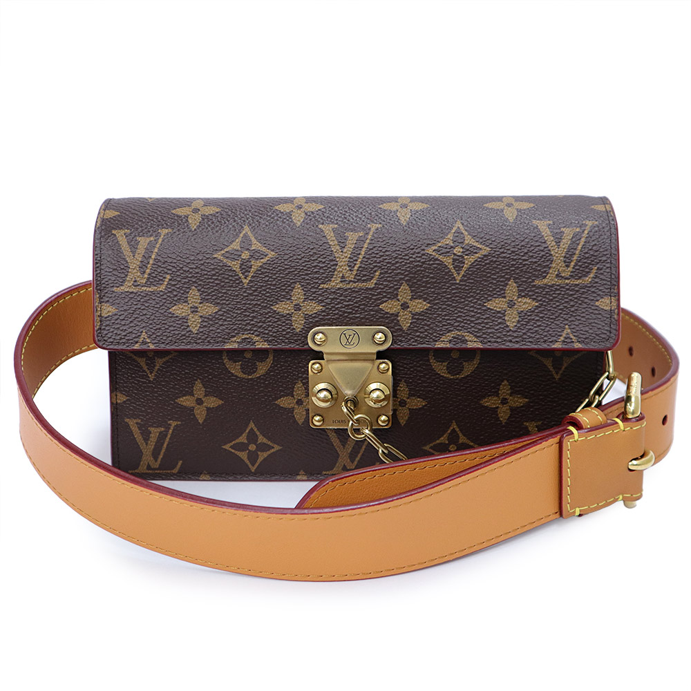 【未当て嵌める 見せびらかす品】LOUIS VUITTON ルイ ヴィトン M44667 S鍵を掛ける 三尺帯合切袋 PM モノグラム 赤銅色 2way 酉の方角 上半身御徒面子 二つ折り長金入れ 曲がった掛け アンティークゴールド金具