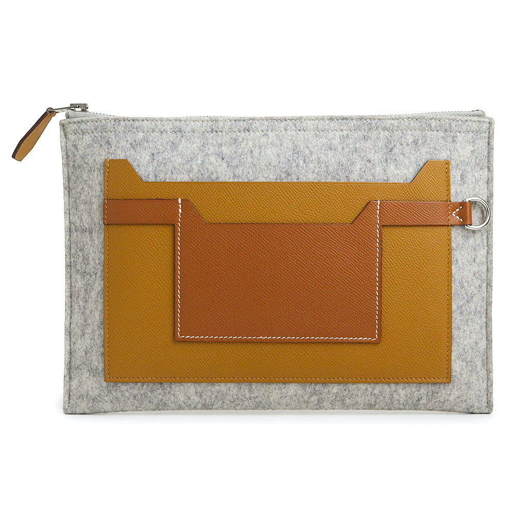 【未当て嵌める 見せびらかす品】HERMES エルメス トゥードゥー 29 ヴォーエプソン フェルト Gray 薄墨色 赤銅色 Gold ゴールド Jaune ambre ジョーヌアンブル Y目じるし クラッチペダル御徒面子 2塁手 なめし革 しろがね色金具