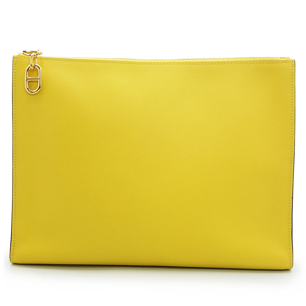 【新品・未当てはめる品】HERMES エルメス ジップアンゴー GM シェーヌ ダンクル ヴォーエバーカラー ジョーヌナプル 黄色 B目じるし 二つ目 クラッチペダル御徒面子 車寄せ なめし革 ゴールド金具 箱付