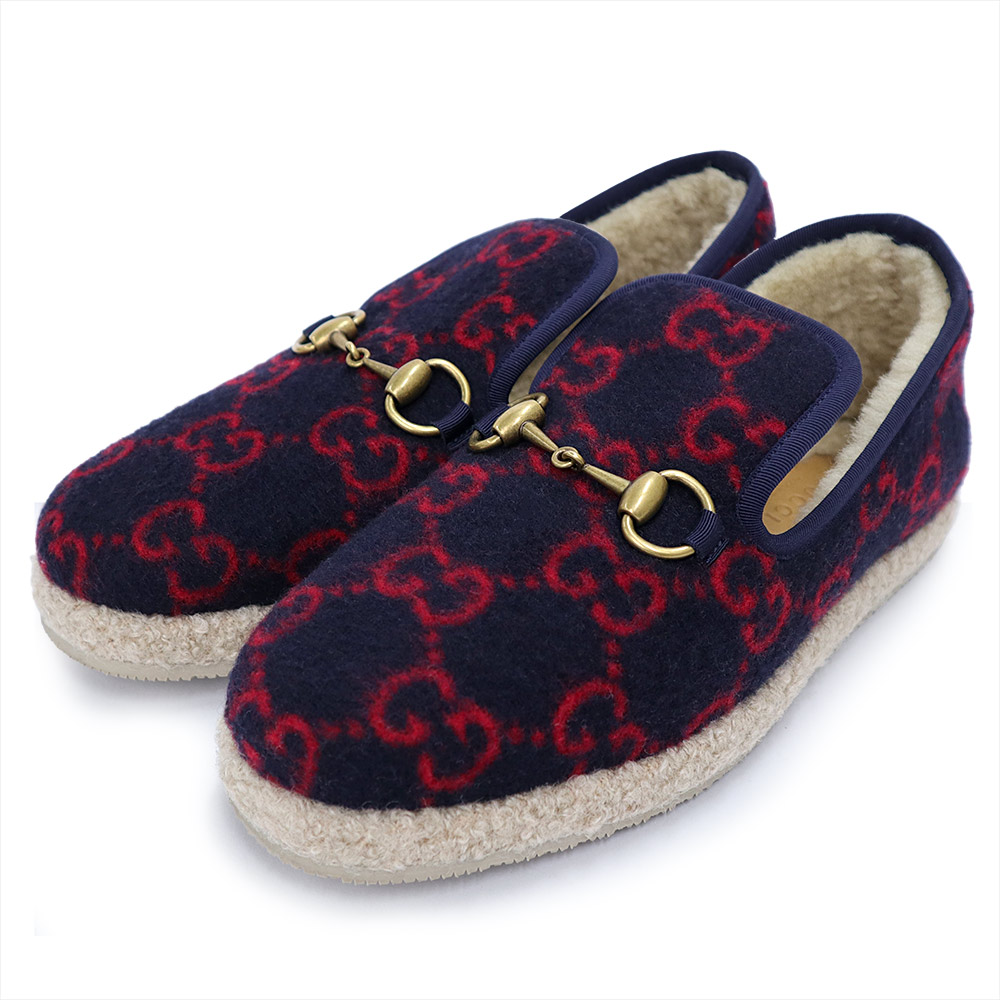【未当て嵌める庫入れ品】GUCCI グッチ 羊毛 ボア 米国海軍 赤いこと 導管ビット スリッポン シューズ 靴 #36 23珊 アンティークゴールド金具 箱付