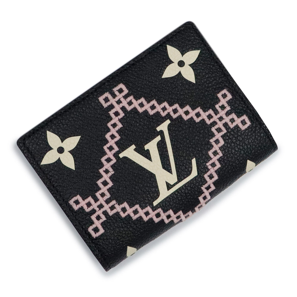 【未使用　展示品】LOUIS VUITTON ルイ ヴィトン M81139 ポルトフォイユ クレア モノグラムアンプラント ブロデリー ノワール ブラック 二つ折り財布 レザー ゴールド金具 箱付