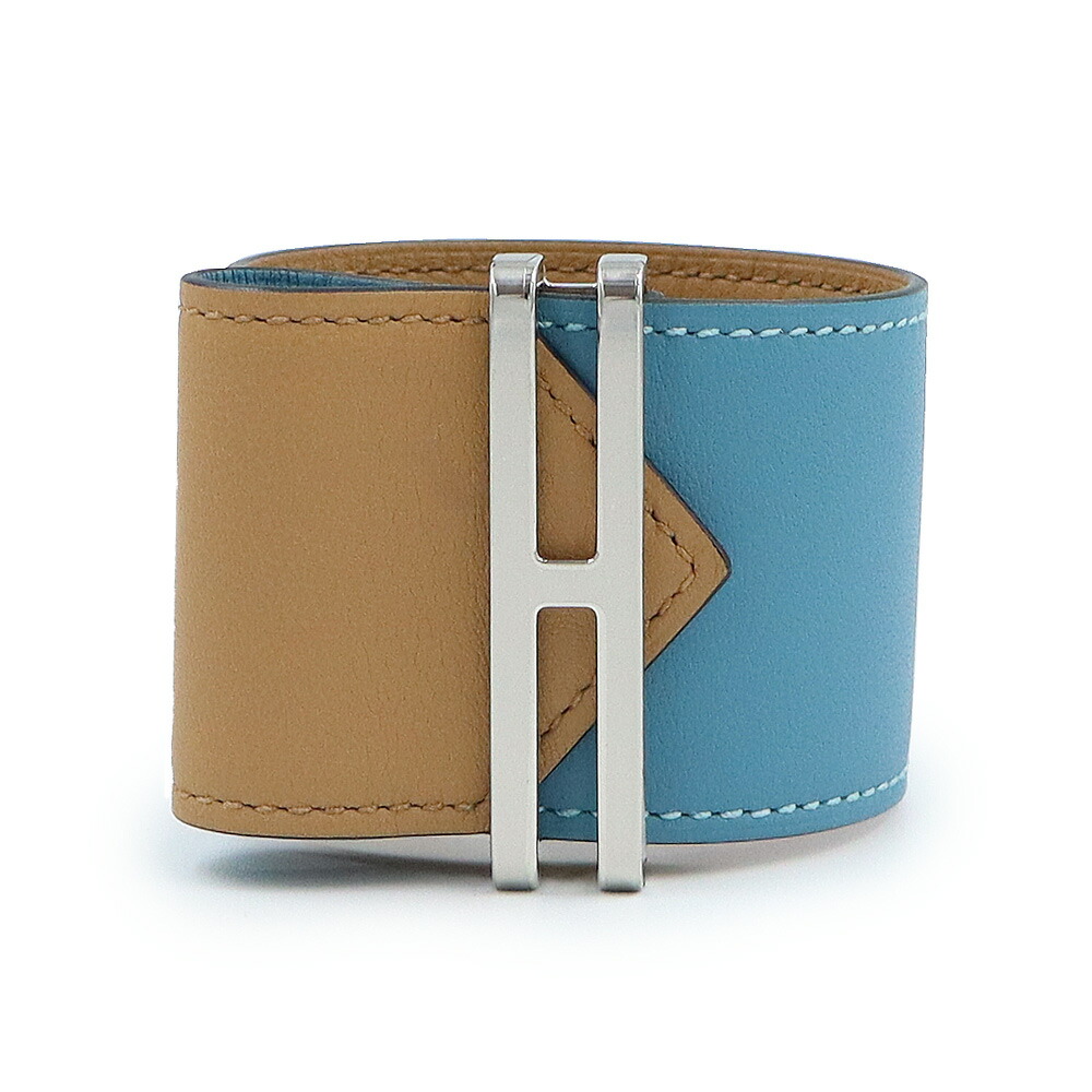 【新品・未使用品】HERMES エルメス エラン ヴォースイフト New Bleu Jean ニューブルージーン Nata ナタ B刻印 ブレスレット ＃T2 レザー シルバー金具 箱付