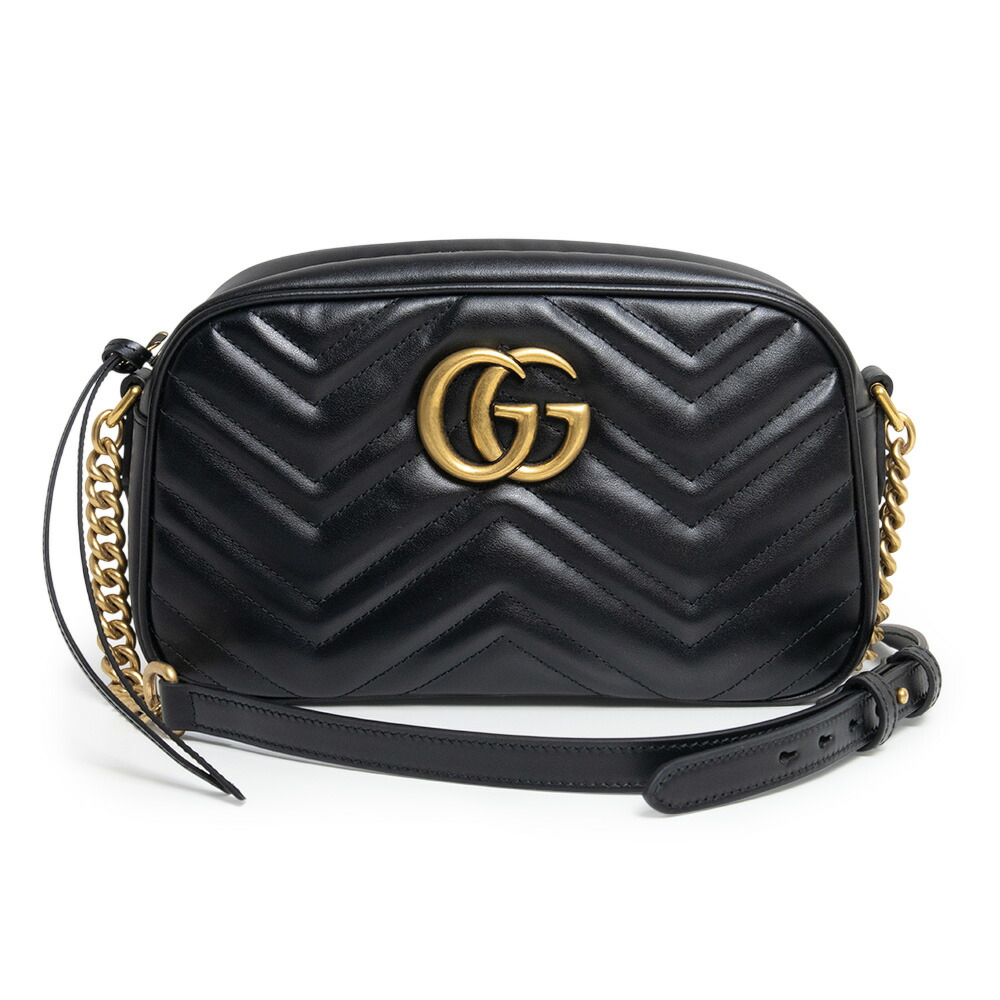 【未使用　展示品】GUCCI グッチ 447632 GGマーモント キルティング スモール カメラバッグ シェブロンレザー ブラック チェーン ショルダーバッグ 斜め掛け アンティークゴールド金具