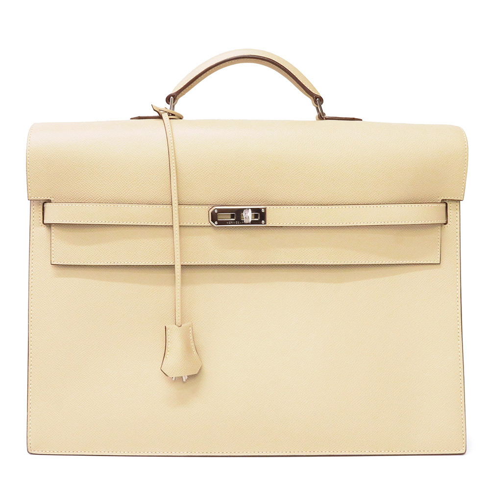 【未当てはめる 見せびらかす品】HERMES エルメス ケリーデペッシュ 38 ヴォーエプソン パルシュマン ベージュ □M目じるし 商行為 ハンドバック ブリーフ容れもの なめし革 しろがね色金具