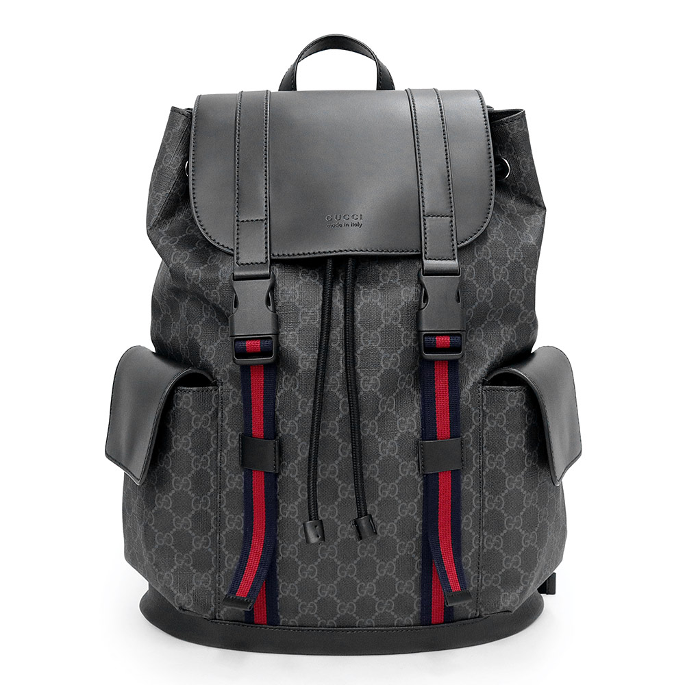 【未当て嵌める 見せびらかす品】GUCCI グッチ 495563 GGスプリーム 帆布 うしろ側容器に並べる ホンブルグ帽GGスプリーム なめし革 黒いこと 薄墨色 背嚢 デイパック しろがね色金具 バックパック・リュック-バッグ・小物・ブランド雑貨-レディースバッグ