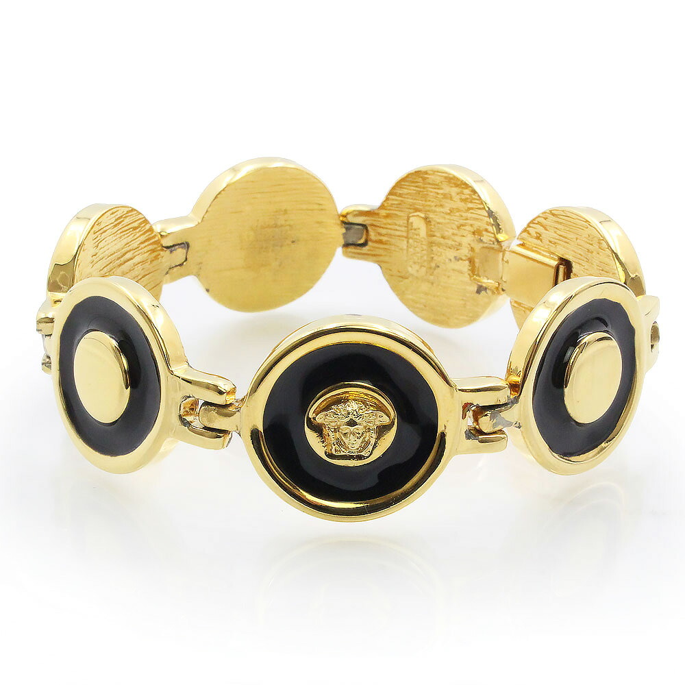 【中古】Gianni Versace ジャンニ ヴェルサーチ メデューサ ブラック ゴールド ブレスレット
