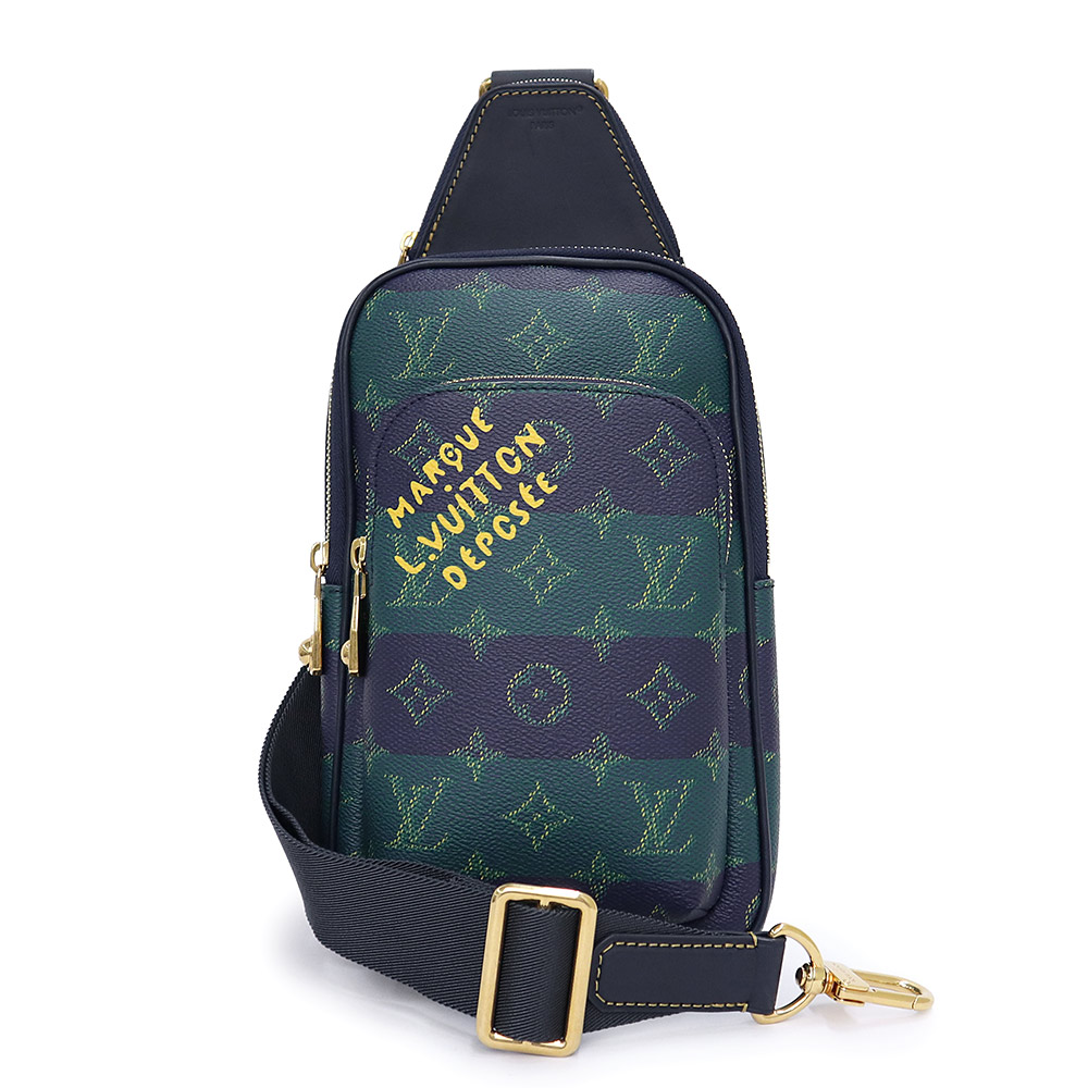 【未当てはめる 見せびらかす品】LOUIS VUITTON ルイ ヴィトン M26419 大通り スリングバッグ PM モノグラムヘリテージ 青碧 緑であること 上半身 一肩先 曲がった掛け アンティークゴールド金具 箱付